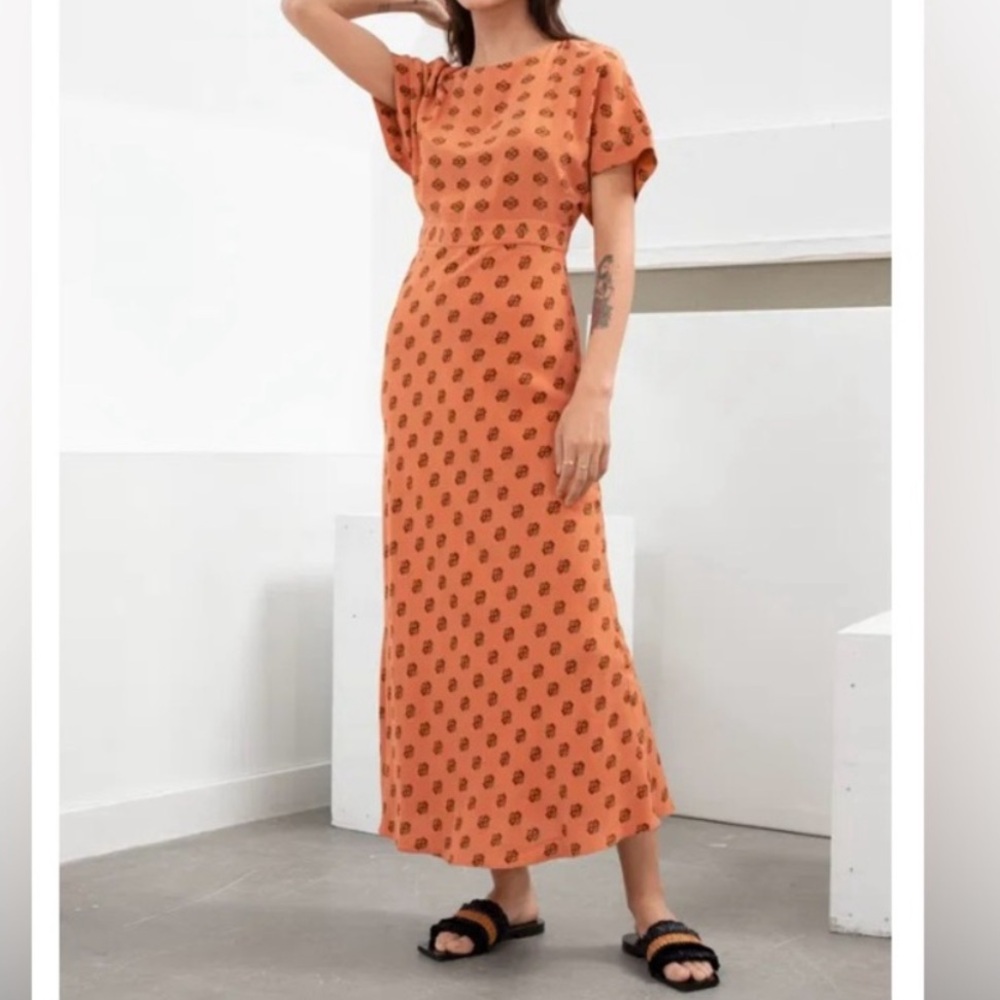 & Other Stories Terracotta Floral Print Midi Dress
